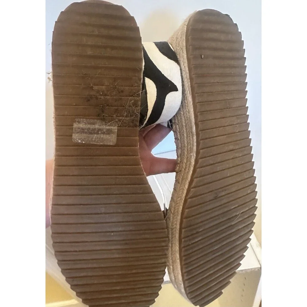 Franco Sarto Zebra Haircalf Espadrille Platform Sandals Ankle Strap US 10